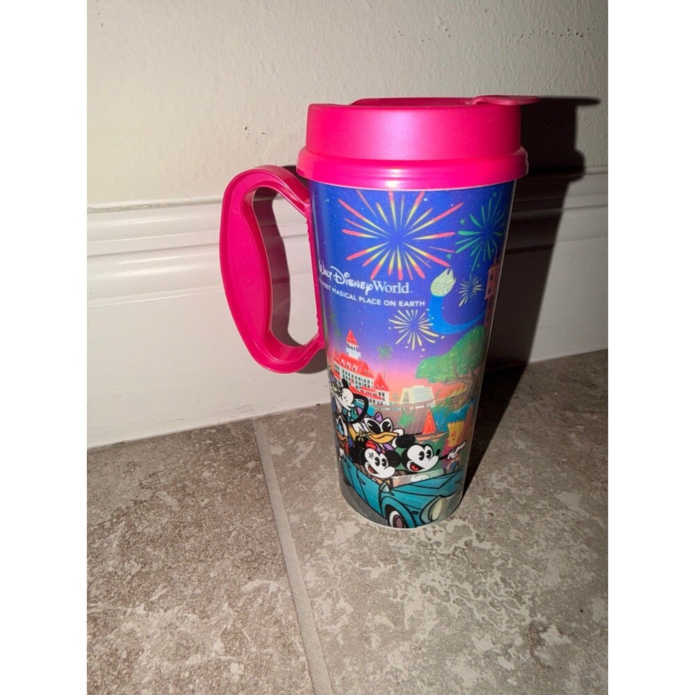Disney World Travel Mug with Mickey Mouse and Fireworks refill tumbler pink